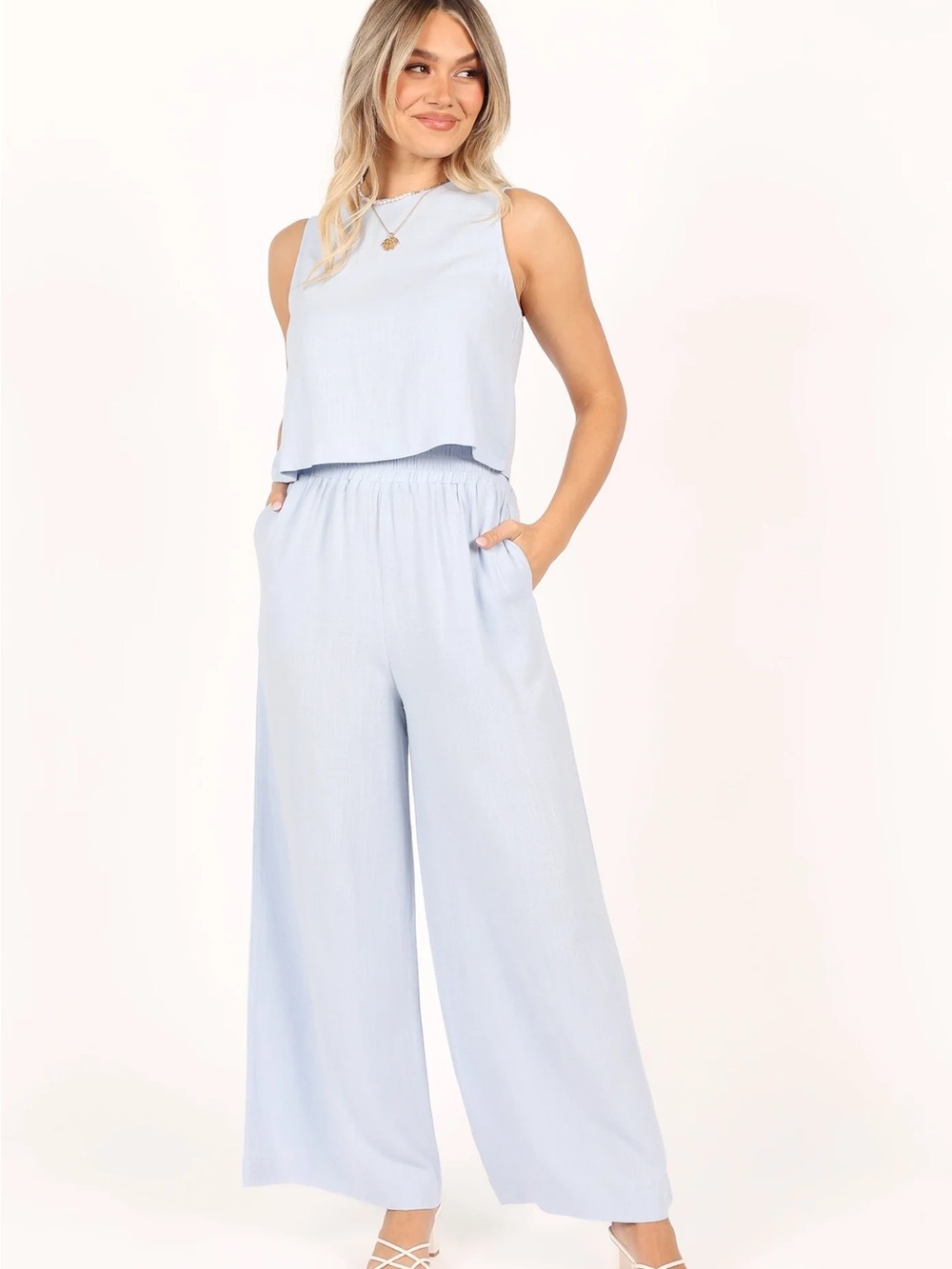 NWT Petal & Pup Marnie Set in Light Blue Wide-Leg Sleeveless Jumpsuit- Medium